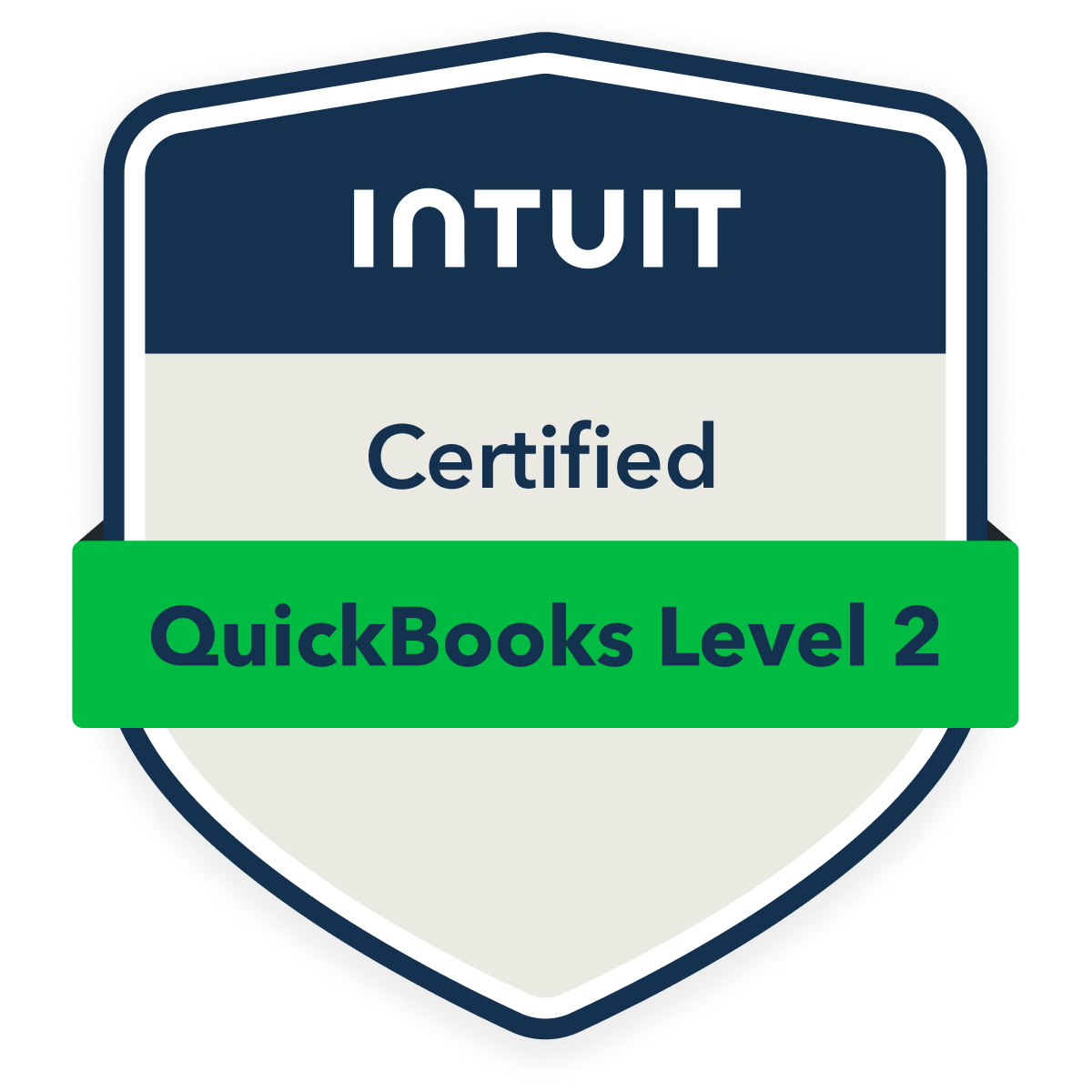 Intuit Certified QuickBooks Online Level 2 badge.